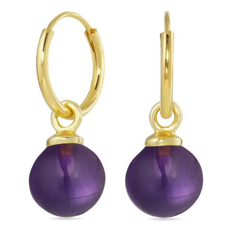 12 mm lilla krystal creoler i forgyldt sølv