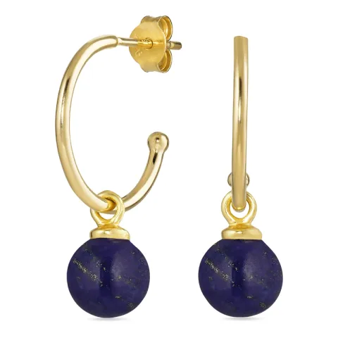 15 mm lapis lazuli halvcreoler i forgyldt sølv