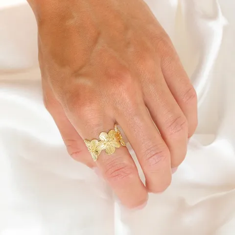 blomster ring i forgyldt messing