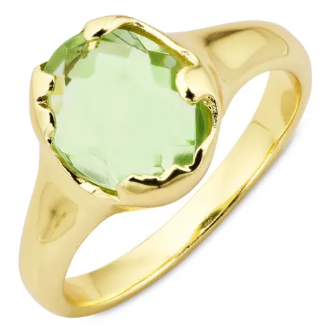 lysegrøn krystal ring i forgyldt messing
