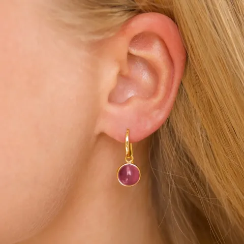 runde pink krystal øreringe i forgyldt messing - Loom Stones