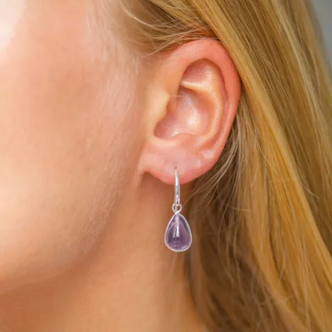 dråbe lilla krystal øreringe i forsølvet messing - Loom Stones
