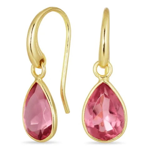 dråbe pink krystal øreringe i forgyldt messing - Loom Stones
