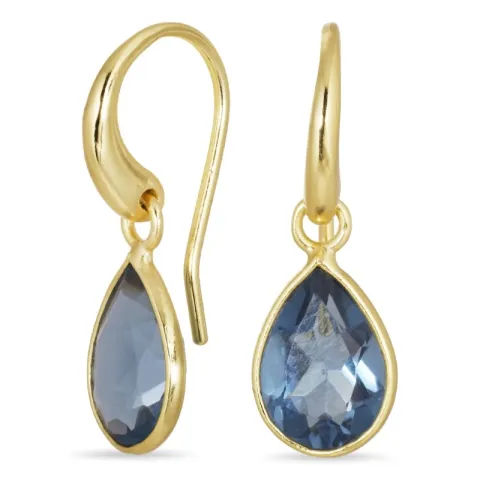 dråbe blå mørkeblå krystal øreringe i forgyldt messing - Loom Stones