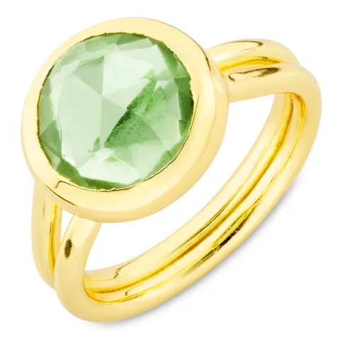 lysegrøn krystal ring i forgyldt messing - Loom Stones