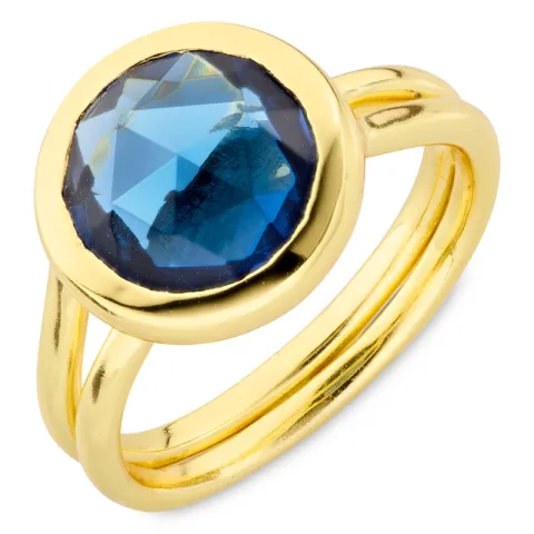 mørkeblå krystal ring i forgyldt messing - Loom Stones