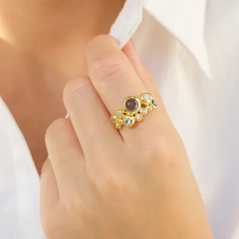 blå ring i forgyldt messing - Bubbly Twist