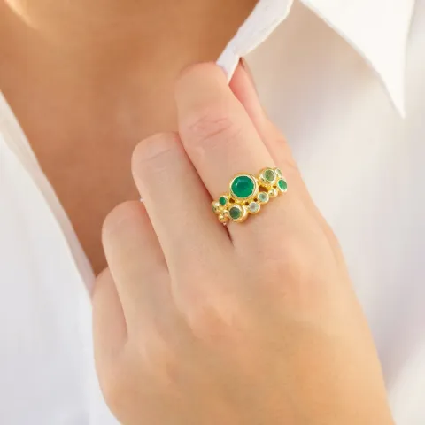 grøn ring i forgyldt messing - Bubbly Twist