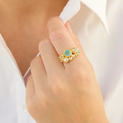 multifarvet ring i forgyldt messing - Bubbly Twist