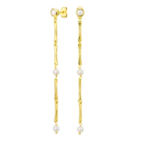 lange perle kæde øreringe i forgyldt messing - Eliné