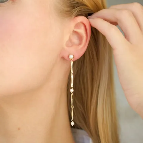 lange perle kæde øreringe i forgyldt messing - Eliné