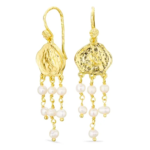 hvid perle øreringe i forgyldt messing - Eliné