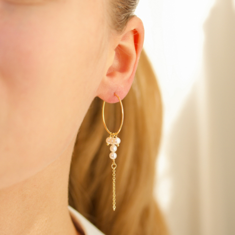 lange perle kæde øreringe i forgyldt messing - Eliné