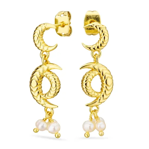 måne perle øreringe i forgyldt messing - Eliné