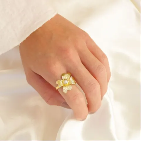 blomster perle ring i forgyldt messing - Eliné