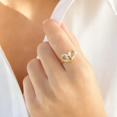 klar quartz ring i forgyldt messing - Loom Stones