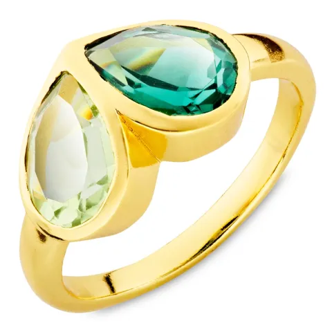grøn krystal ring i forgyldt messing - Loom Stones