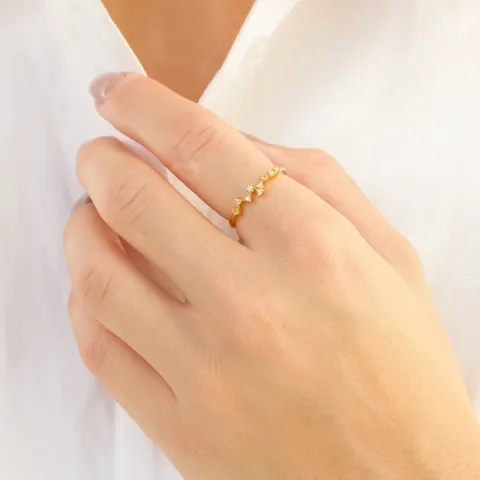 hvid zirkon ring i forgyldt messing - Eliné