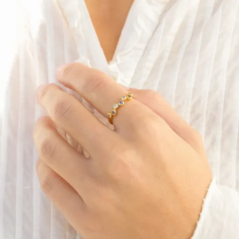 blå krystal ring i forgyldt messing - Bubbly Twist