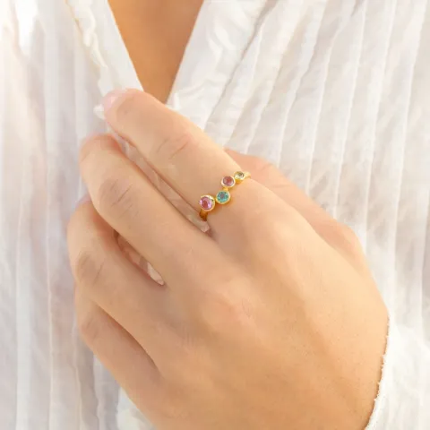 multifarvet krystal ring i forgyldt messing - Bubbly Twist