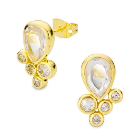 klar quartz øreringe i forgyldt messing - Eliné