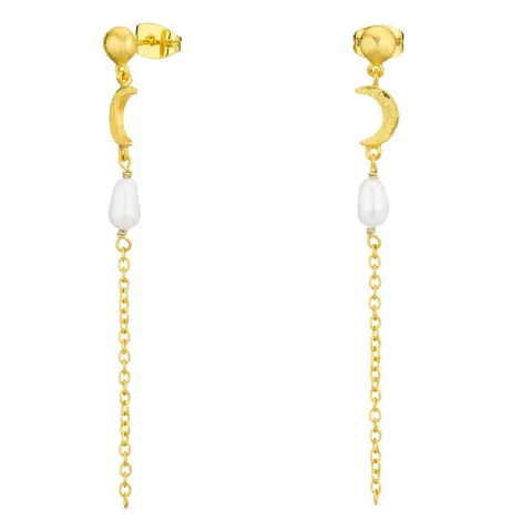 perle kæde øreringe i forgyldt messing - Eliné