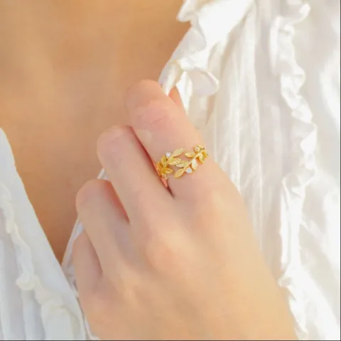blad zirkon ring i forgyldt messing - Eliné