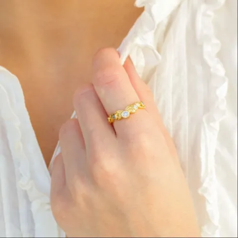 blad zirkon ring i forgyldt messing - Eliné
