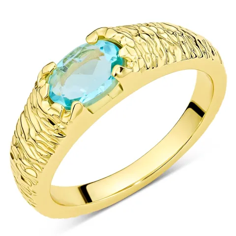 blå krystal ring i forgyldt messing - Eliné