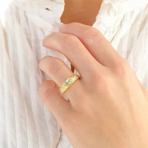 lysegrøn krystal ring i forgyldt messing - Eliné