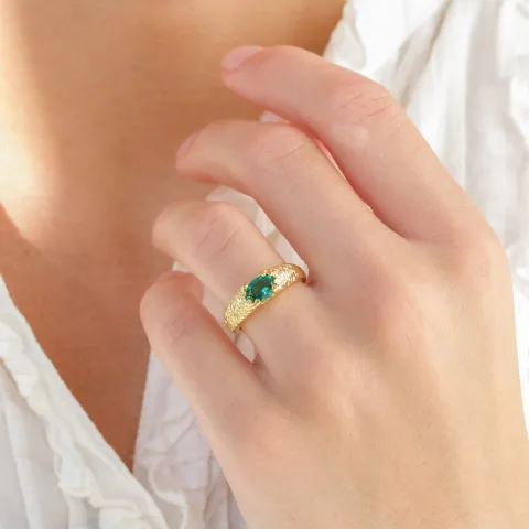 grøn krystal ring i forgyldt messing - Eliné