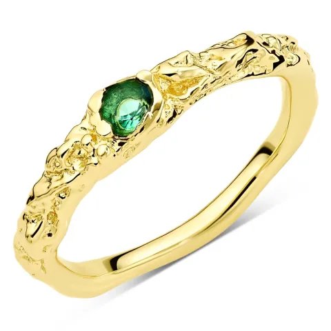 grøn krystal ring i forgyldt messing - Eliné