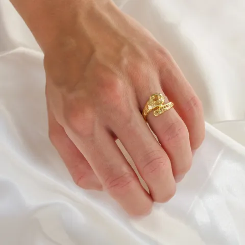 gul krystal ring i forgyldt messing - Eliné