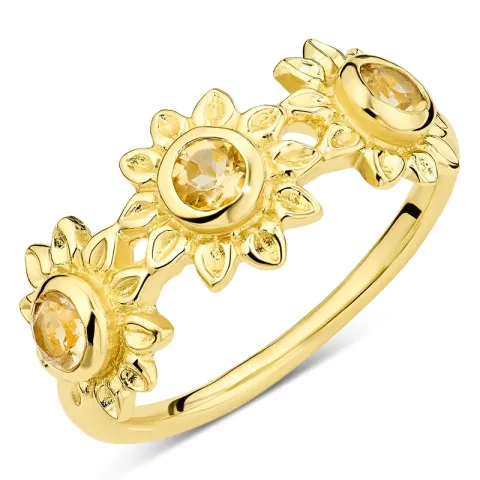 sol gul krystal ring i forgyldt messing - Eliné