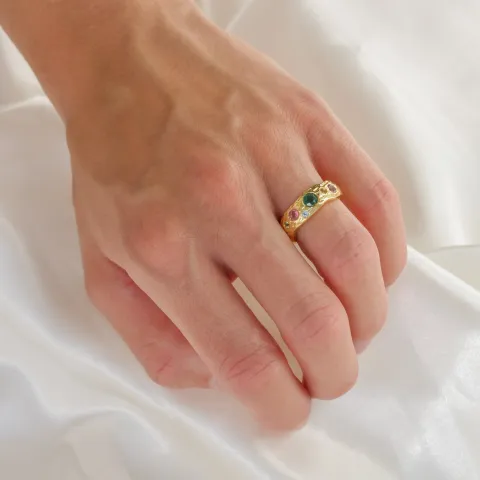 grøn krystal ring i forgyldt messing - Eliné