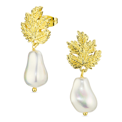 blad perle øreringe i forgyldt messing - Eliné