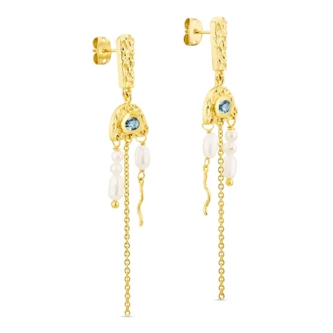 mørkeblå krystal øreringe i forgyldt messing - Eliné