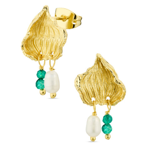 grøn onyks øreringe i forgyldt messing - Eliné