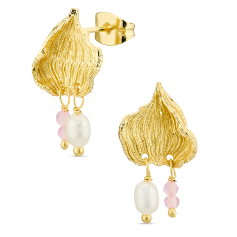rosakvarts øreringe i forgyldt messing - Eliné