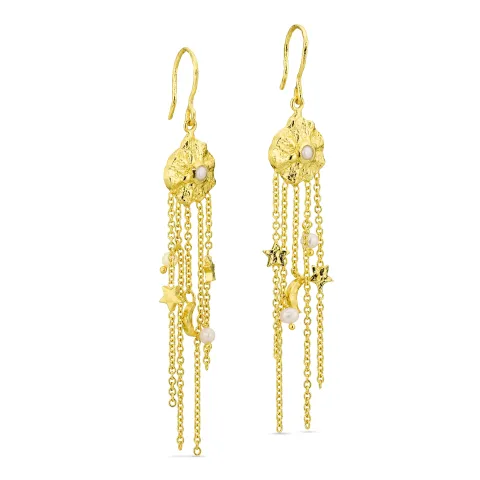 perle kæde øreringe i forgyldt messing - Eliné