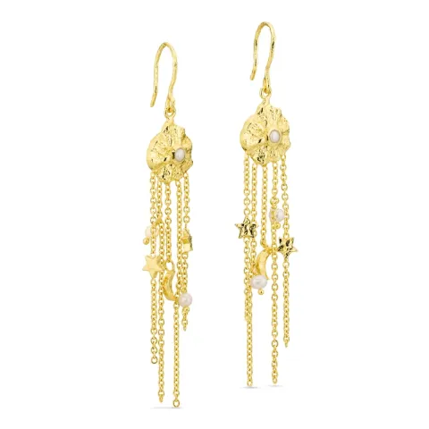 perle kæde øreringe i forgyldt messing - Eliné