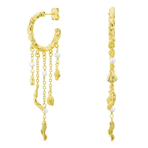 perle kæde øreringe i forgyldt messing - Eliné