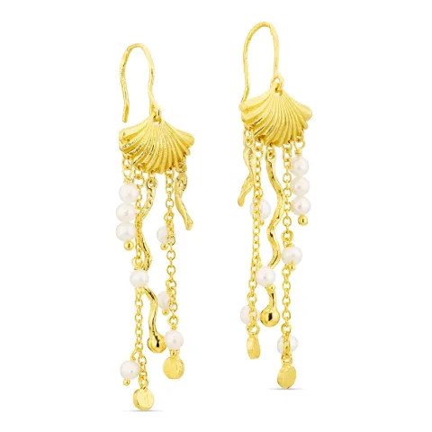 lange perle kæde øreringe i forgyldt messing - Eliné