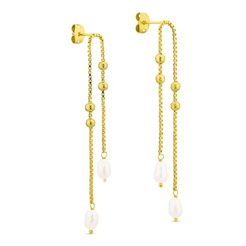 lange perle kæde øreringe i forgyldt messing - Eliné