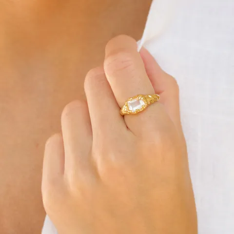 klar quartz ring i forgyldt messing - Eliné