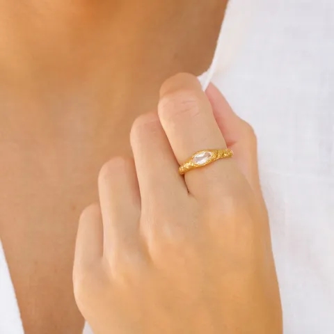klar quartz ring i forgyldt messing - Eliné