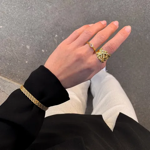 vandfast armbånd i forgyldt stål 16 cm  + 5 cm x 6 mm  - OCEANA