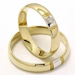 Vielsesringe i 14 karat guld.- og hvidguld 1 x 0,025 ct - sæt