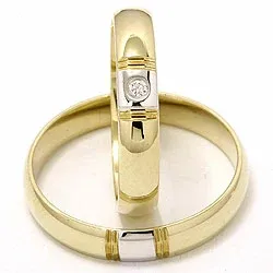 Vielsesringe i 14 karat guld.- og hvidguld 1 x 0,025 ct - sæt