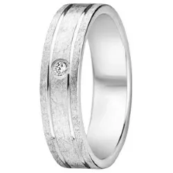 Ru og blank brillant vielsesring i 14 karat hvidguld 0,03 ct